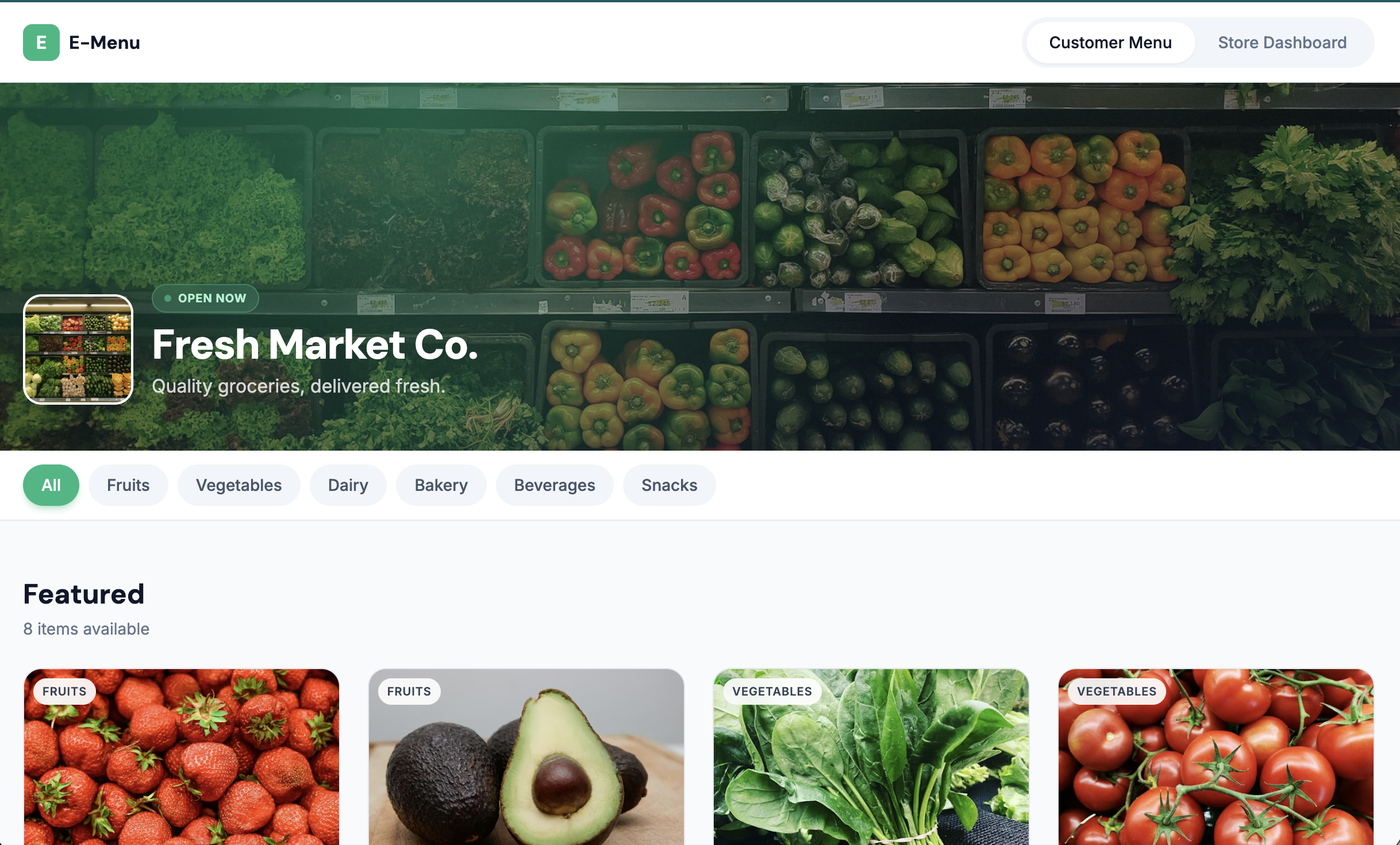 E-Menu — Retail Store Platform